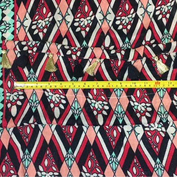 Crown & Ivy 28"x76" Aqua Navy Global Traveler Pom Tassel Obong Scarf Shawl - Picture 12 of 15